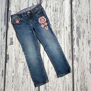 Gap Baby Jeans Pink Flowers Button Embroidered Flower Denim Girl's Size 4